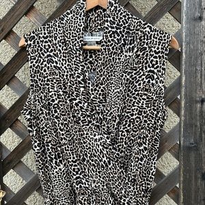 Bianca Nygard leopard print jumpsuit, sleeveless v neck faux wrap, wide leg